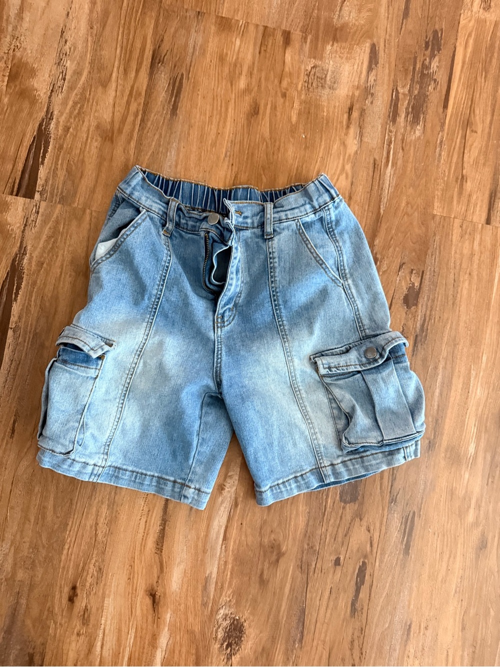 Light Wash Denim Cargo Shorts for Women